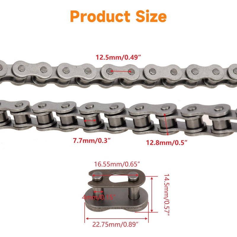 FVRITO 415 Chain 110L Links Compatible with 2 Stroke 49cc 60cc 66cc 80cc Engine Dirt Bike Motorized Bikes, Heavy Duty Chains Kit for Bicycle Motor Motorcycle with Master Link Chain Tensioner Parts - Image 2